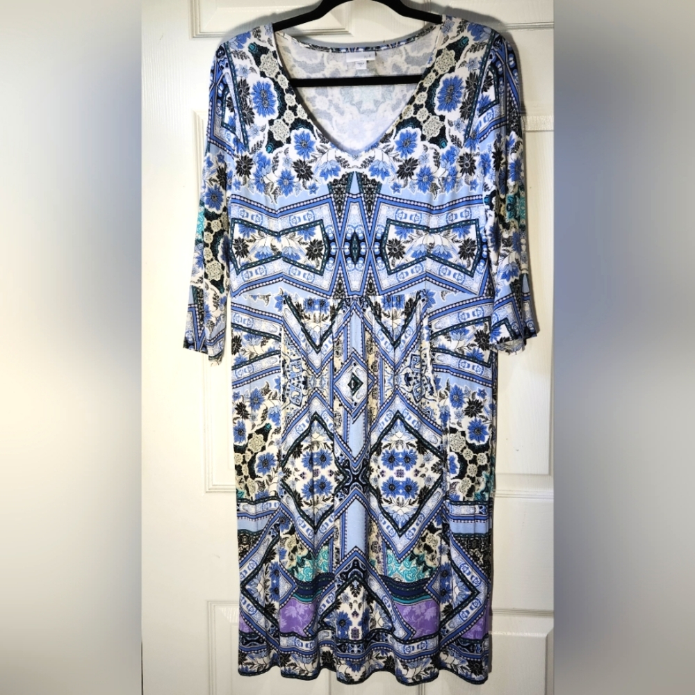 J. Jill blue floral print flowy dress women's size Small